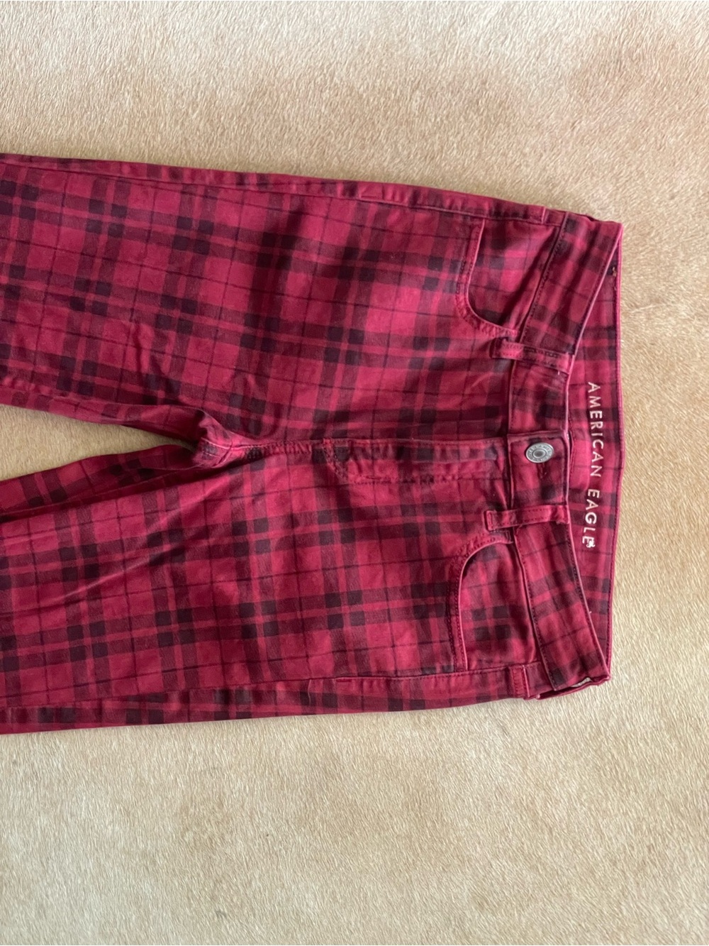 Red Plaid Hi Rise Jeggings - Picture 2 of 6